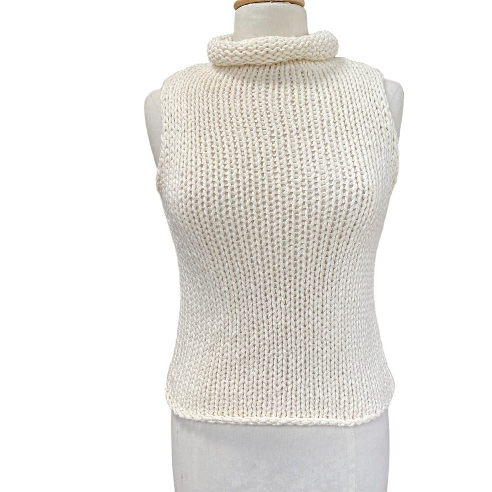 Vintage The Limited Handknit Roll Neck Sweater Vest Cream Chunky Quiet Luxury-M